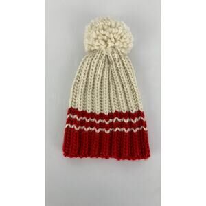 Express Womens Knit Pom Pom Beanie Red White Holiday Christmas Festive New